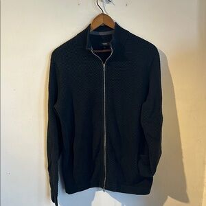 Theory Black Textured Men's Zip-Up Sweater